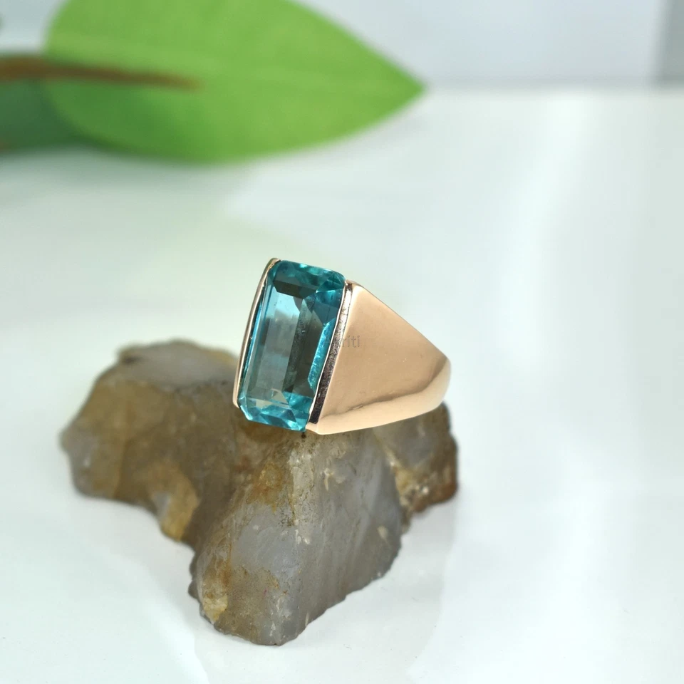 Encantador anillo de hombre con sello hecho a mano de cobre aguamarina habilidad tradicional artista Foto 4 de 4