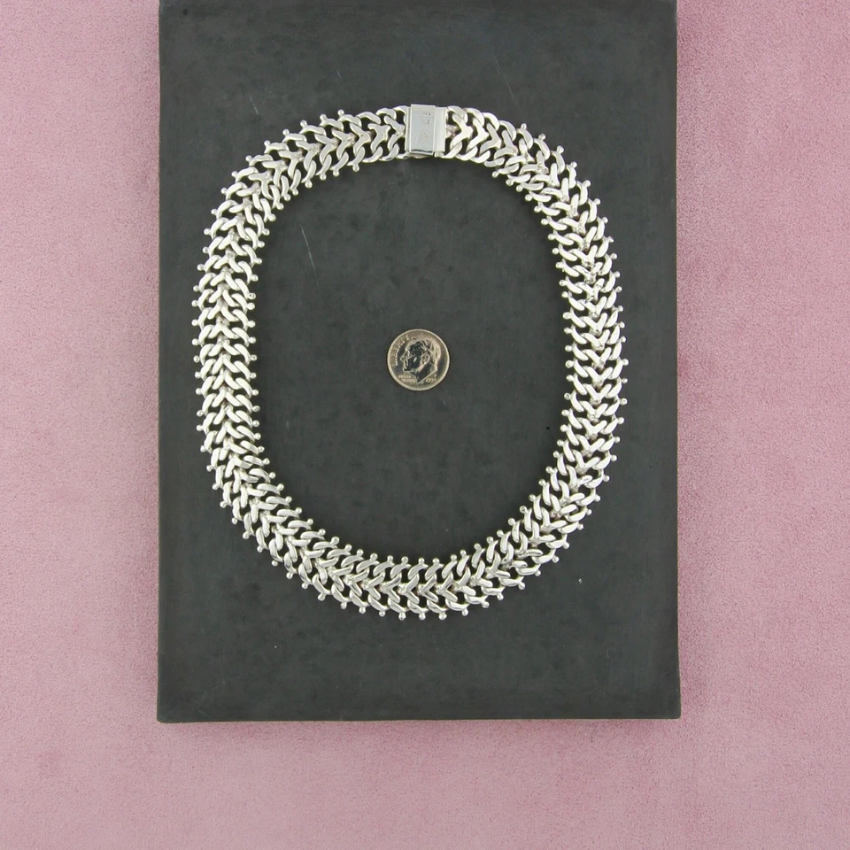 Taxco México Plata Esterlina Vintage Cuentas Cola de Pescado Collar Collar Talla 15 pulgadas Foto 2 de 3