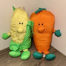 Vintage Russ Berrie Vegetable Plush Toys, Nylon Corn Plush, Russ Carrot Plush