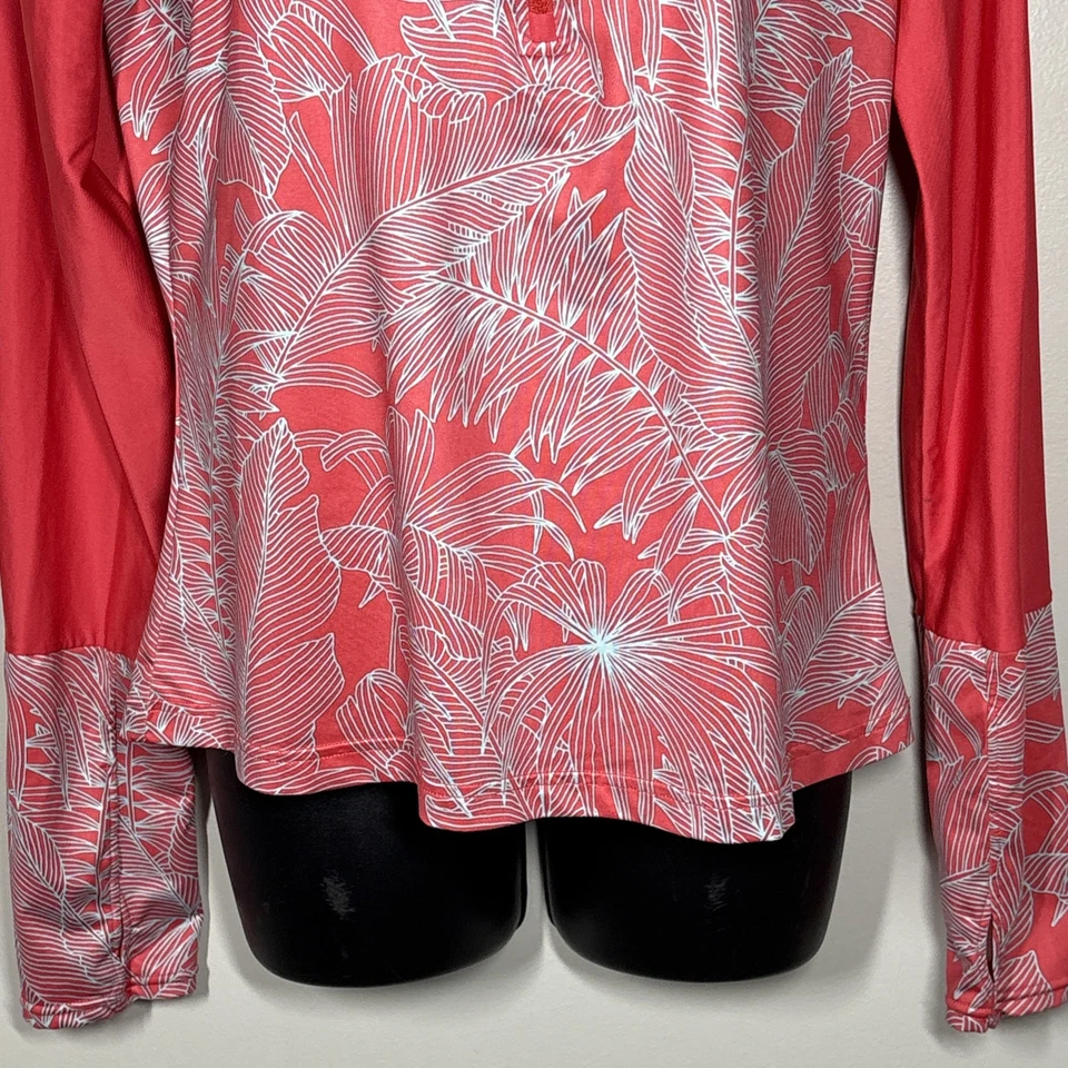 PrAna Womens M rash guard Edge Wave Half Zip Sun Top Swim shirt UPF coverup pink - Image 3 of 4