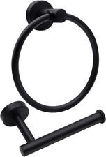 2pcs Matte Black Toilet Paper Holder and Towel Ring Set, Stainless Steel Hand