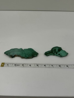 Natural Malachite Polished Slice Lot 2 Pc Banded Green Copper Mineral Specimens