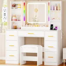 Makeup Vanity Desk With Mirror  Lights 3 Colors Large Vanity Table