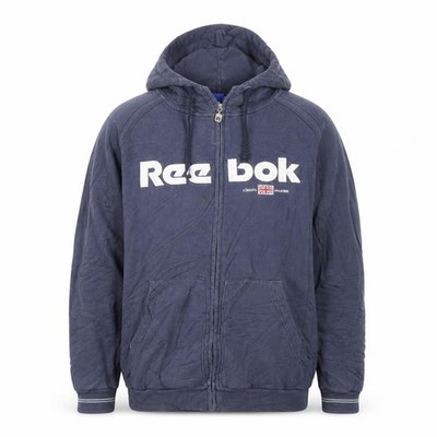 Reebok Herren Full Zip Hoodie Gr. M Blau Grafikdruck Langarm Logo