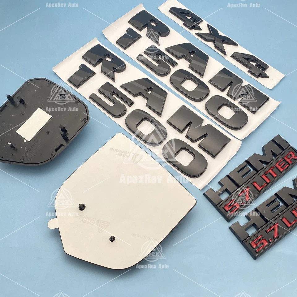 7Pcs Glossy Black Emblems For RAM 1500 Front Rear HEMI 5.7 Liter 4X4 Badges Foto 4 de 4