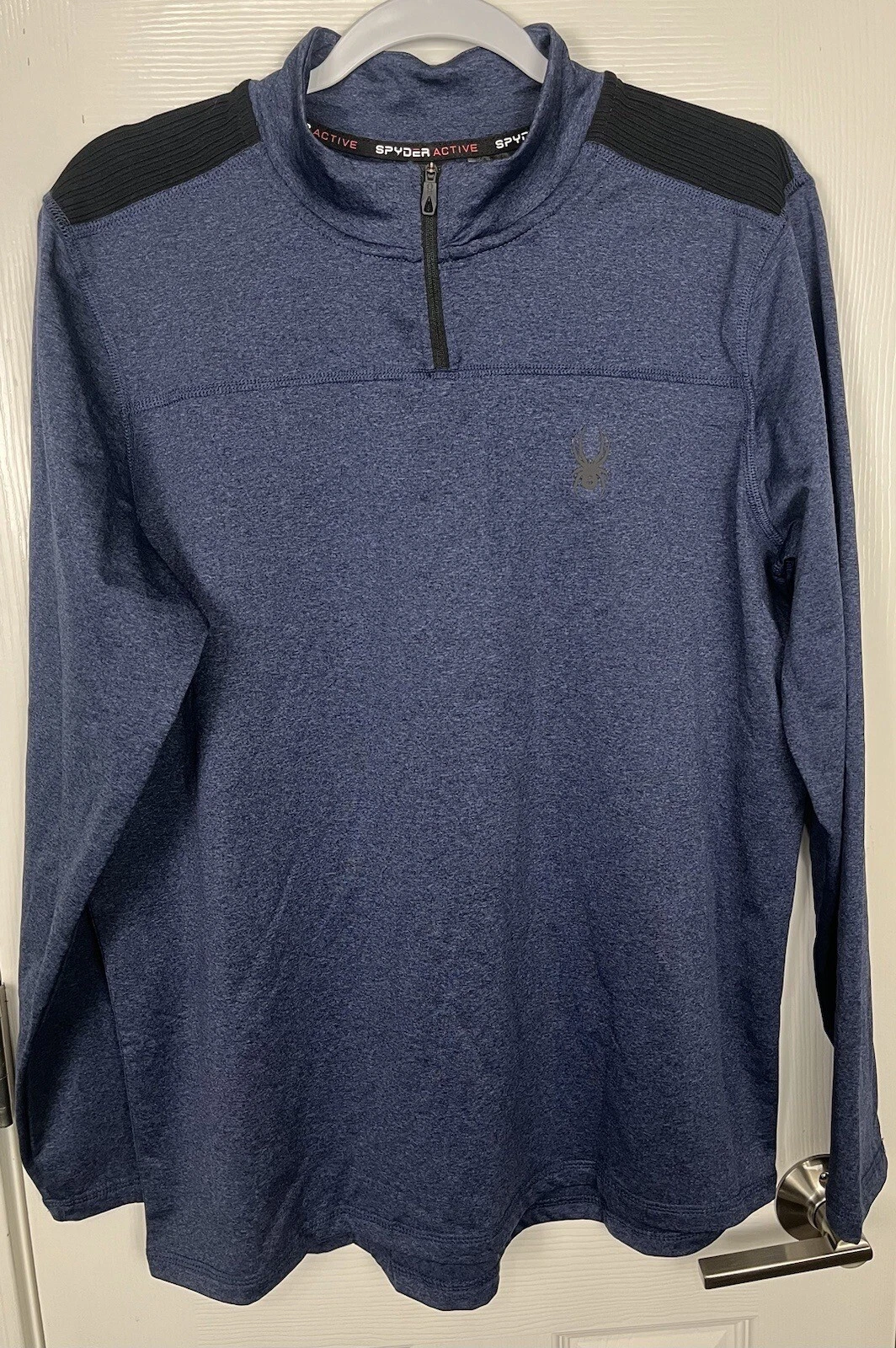 Spyder Active ProW B Men's Blue 1/4 Zip Long Sleeve Logo Fleece Top Size M