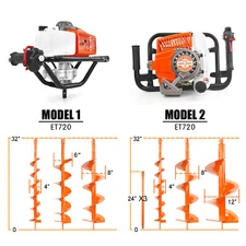 72cc Post Hole Digger Gas Power Earth Auger Drill Bits 4'' 6'' 8'' 12'' Optional