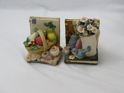 FiGi Wild Flowers & Fruit Figi flowers birds fruit apples Book Ends 1997