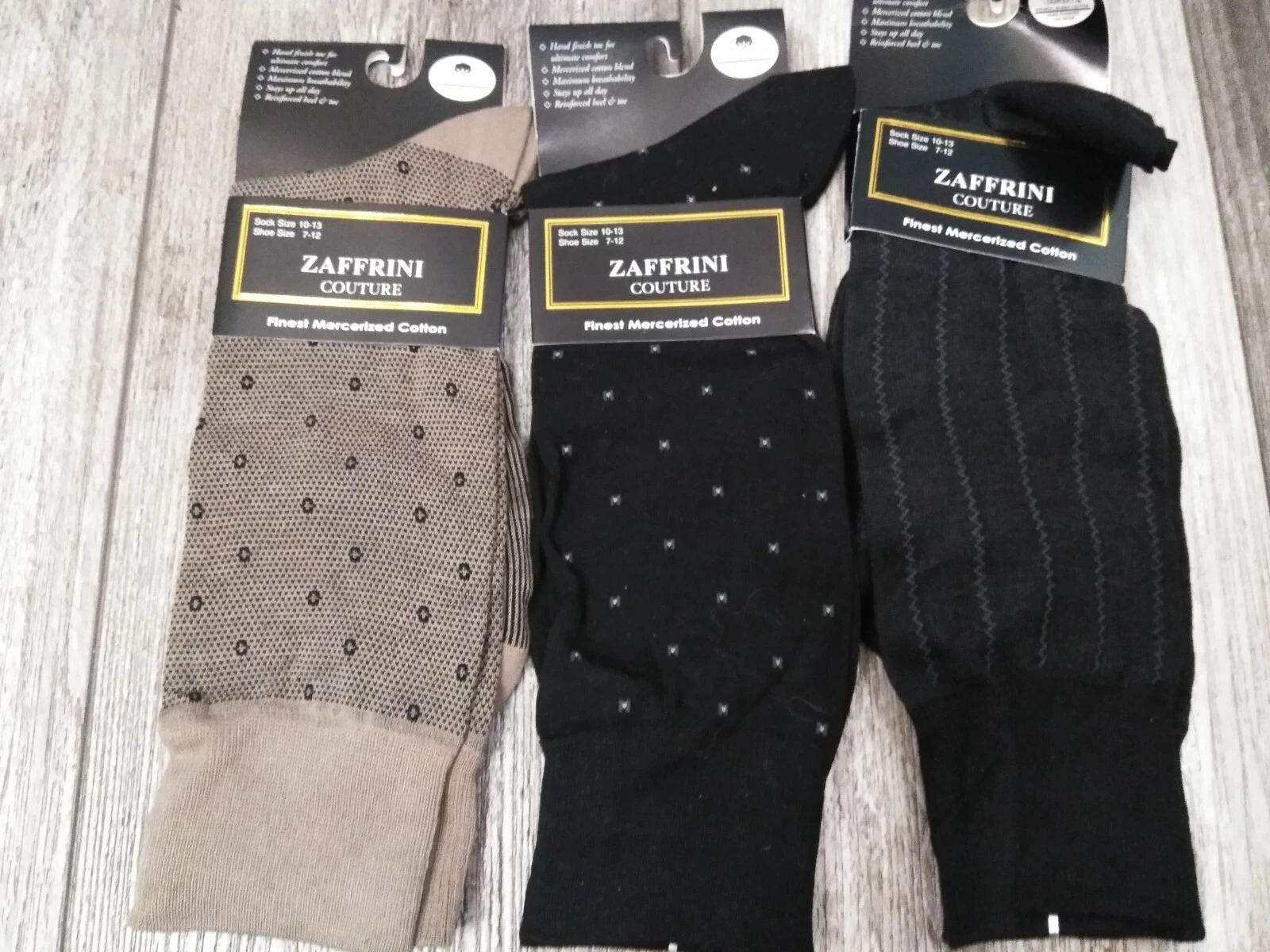 Zaffrini Couture Men's Dress Socks Size 10-13 black- BROWN MIXED STYLE ( 3PK)
