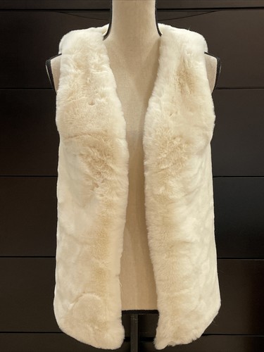 Zaful Forever Young Womens Vest Fluffy Faux Fur Open Front Ivory Size Small