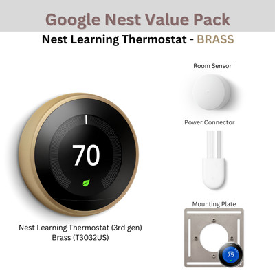 BRASS Pack: Nest Learning Thermostat 3rd gen + 1x Room Sensor + Power Connector