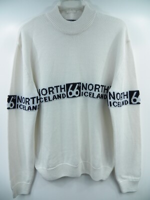 66 NORTH ICELAND MENS MEDIUM SWEATER MOCK NECK WINTER SKI 60% WOOL IVORY LOGO