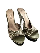 {PLACER} Tacones de aguja/Tacones/Zapatos/Cristales de plata abiertos ~8-M con plataforma gris
