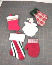 Christmas 4 Mini Stockings Mini Hanging Glove and Handmade Angel Decorative  Lot