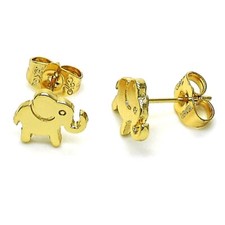 14K GOLD PLATED STUD EARRING ELEPHANT DESIGN 8X10 MM W/HIGH POLISHED FINISH M537