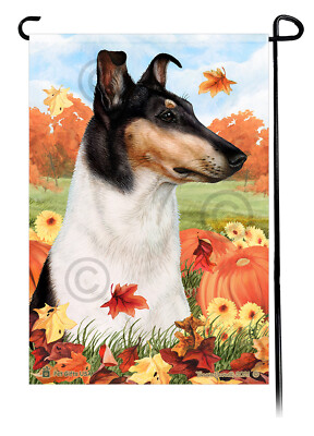 Falling Leaves Garden Flag - Tri Smooth Collie