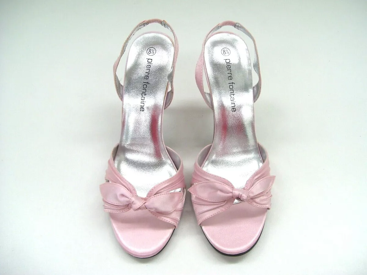 LADIES SHOES HEELS PALE PINK SATIN FORMAL DRESS WORK PARTY PIERRE FONTAINE