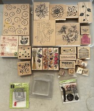 Lot 30 Mixed Lot of Rubber Stamps Carrier Glass Block Craft Supplies