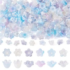 180Pcs Flower Beads Acrylic Bead Caps for Jewelry Making AB Color Plated Kand...