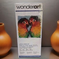 Wonderart Rug Kit Latch Hook Lovebirds 12" Square Tropical Birds USA 426209 New