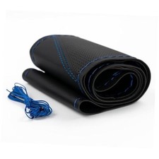 Sports Style Hand Sew Steering Wheel Cover Microfiber Leather Car Auto Blue