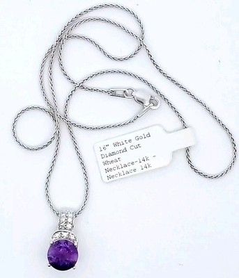 14k Weißgold Amethyst & weißer Topas 16'' Halskette 3,9 Gramm 