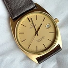 NOS OMEGA Seamaster Quartz 1342 Waffle Dial Ref.196.0186 Gold Plated Date Watch
