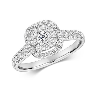 Natürlicher Diamant Kissen Halo Ring 18 kt Weißgold gepunzt Größen J - Q