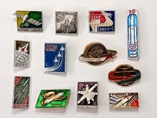 Soviet Russian Set 12 Badges Space Program USSR Soyuz-Apollo Spacecraft Sputniks