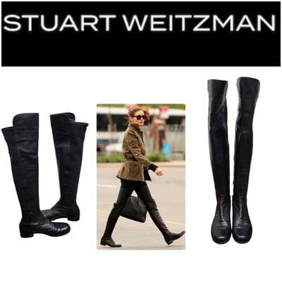 Stuart Weitzman 5050 Over The Knee Boots Black Leather Stretch Back Size 8 M