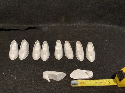 5  Pair VTG  1 7/8  White Vinyl High Heel Doll Shoes w/ Flower #15 USA