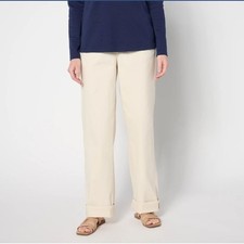 Denim  Co. Regular EasyWear Twill Full-Length Wide-Leg Pant Ecru Size M