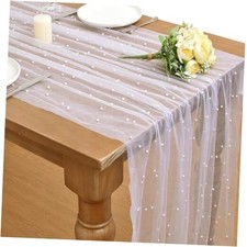Pearl Spring Summer Table Runner Boho Rustic Tulle Lace Mothers Day 10ft White