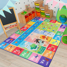 ABC Kids Rug for Playroom, 3X5 Washable Classroom Area Rugs, Toddler Educational