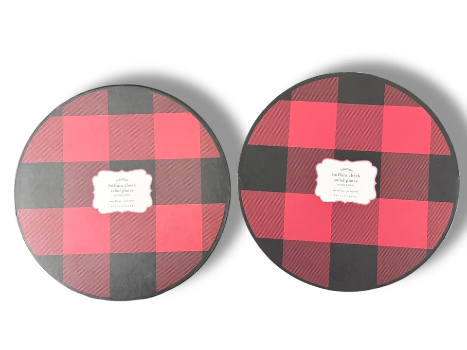 8 Platos de ensalada Pottery Barn RED BUFFALO CH ECK 2 cajas con juego de 4 nuevos en caja Foto 2 de 4