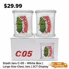 Stash Jars C-05   White Box  Large Size Glass Jars  2CT Display  FREE Shipp