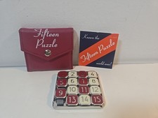 Fifteen Puzzle Slide Number Metal Enamel Game w/ Red Pouch And instructions