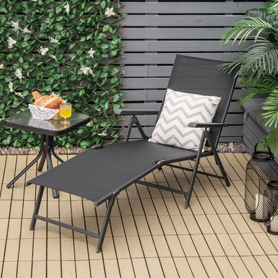 Patiojoy Folding Chaise Lounge Portable Outdoor Reclining Chair for Beach Black