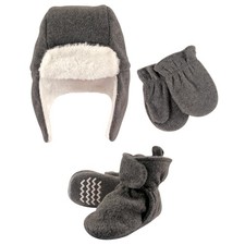 Hudson Baby Girls Unisex Trapper Hat, Mitten 6-12 Months, Heather Charcoal