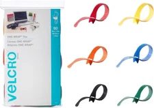 VELCRO Brand ONE-WRAP Cable Ties | 60Pk | 8 x 1/2" Straps, Multicolor | Strong R