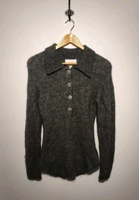 H&M Edition Size S Collared Jumper Charcoal Grey Mohair Wool Blend Jewel Buttons - Image 1 of 4