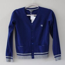 NWT Bonpoint Cashmere Button Front Cardigan Sweater Blue Gray Varsity Preppy 12