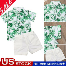 Summer Outfits Toddler Baby Kids Boy Button Shirt Tops Pants Casual Clothes Set