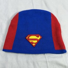 Vintage Superman 05 Berkshire Hat Beanie Boys One Size Blue Red Logo Knit Winter
