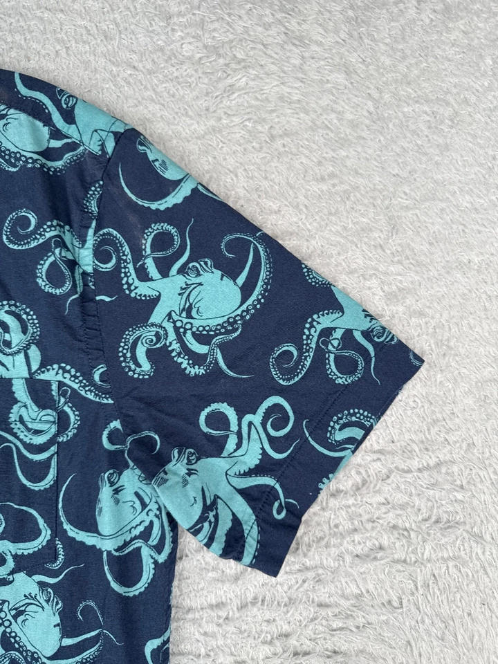 Sonoma Shirt Adult Small Blue Octopus Print Hawaiian Cotton Blend Pocket Slim - Image 2 of 4