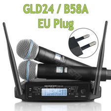 Dual Wireless Microphone 600-699MHz System Stage UHF Dynamic 2 Channel Handheld