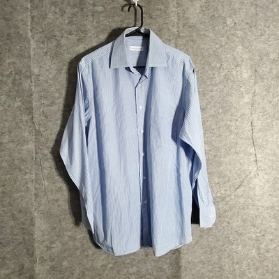 Luciano Ceccarelli Button Shirt Mens 15 32-33 Light Blue Pinstripe Italy Cotton
