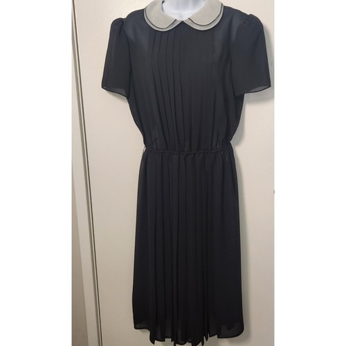 Vestido midi de gasa transparente plisado pequeño Donna Morgan años 80 de colección cuello Peter Pan - Imagen 1 de 15