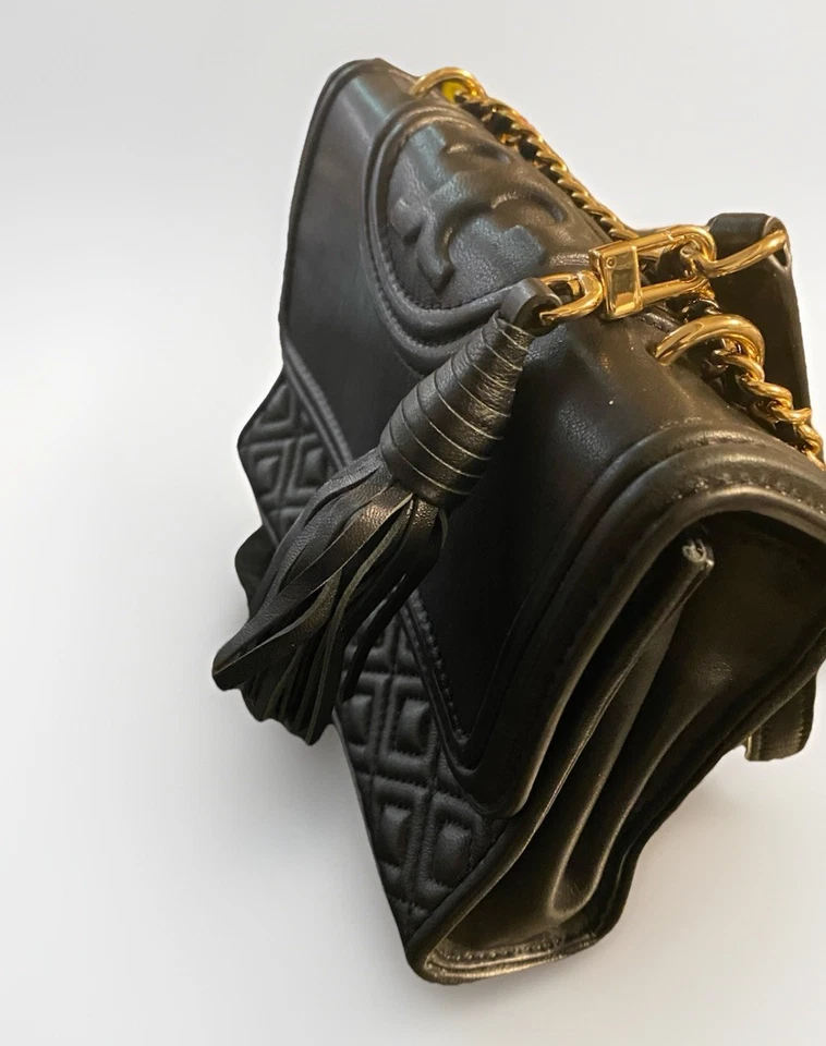 Tory Burch Fleming Leather Convertible Shoulder Bag Crossbody Black Quilted - Image 3 of 4