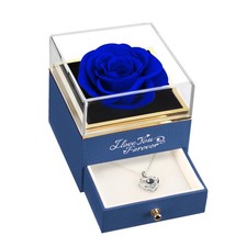 Preserved Flowers Real Blue Rose with I Love You Necklace - Eternal Rose Gift...